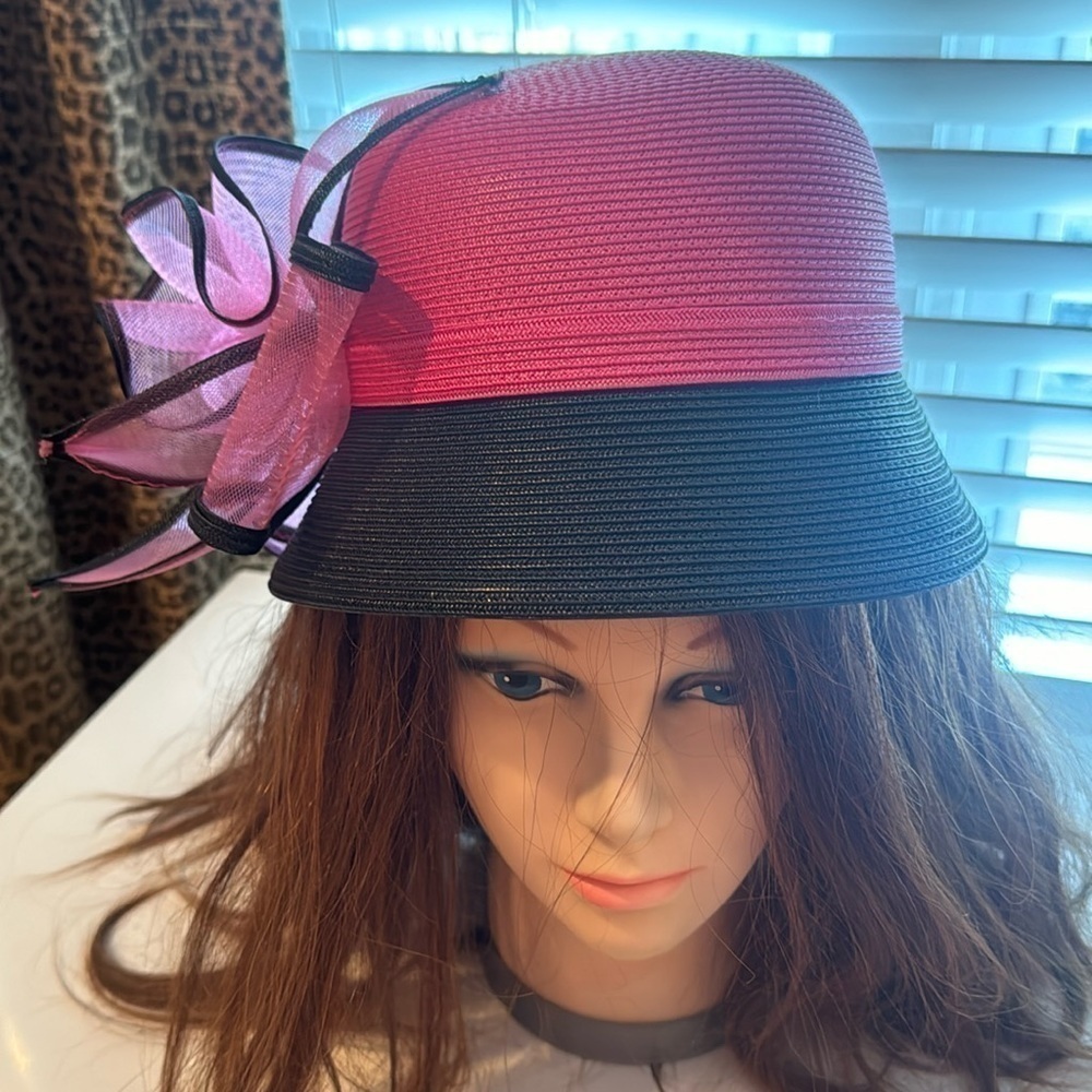 Fine Millinery collection by August Accessories pink and black hat